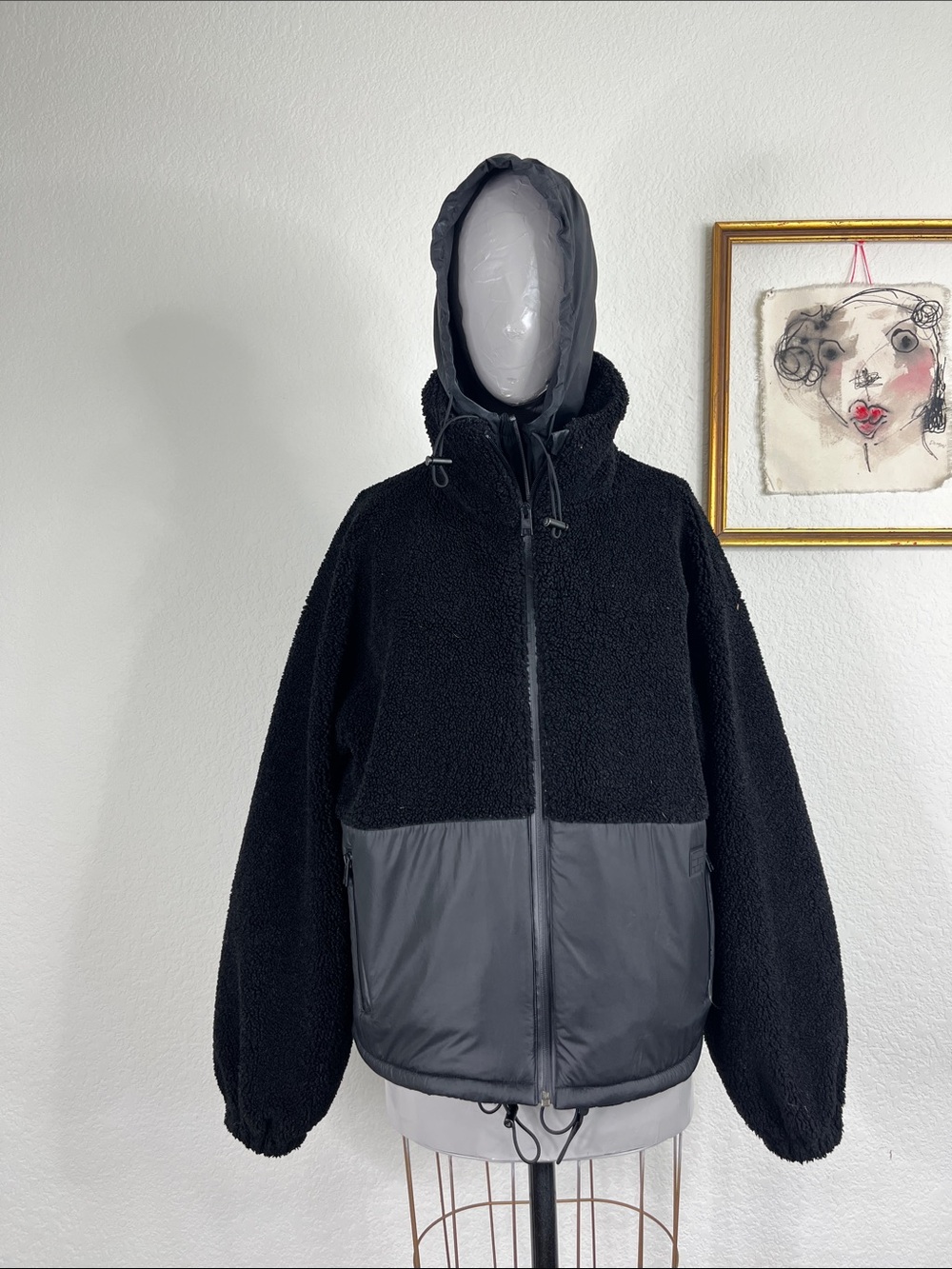 FRAME Mix Media High Pile Teddy Fleece Jacket w Rain Hooded Jacket Insert